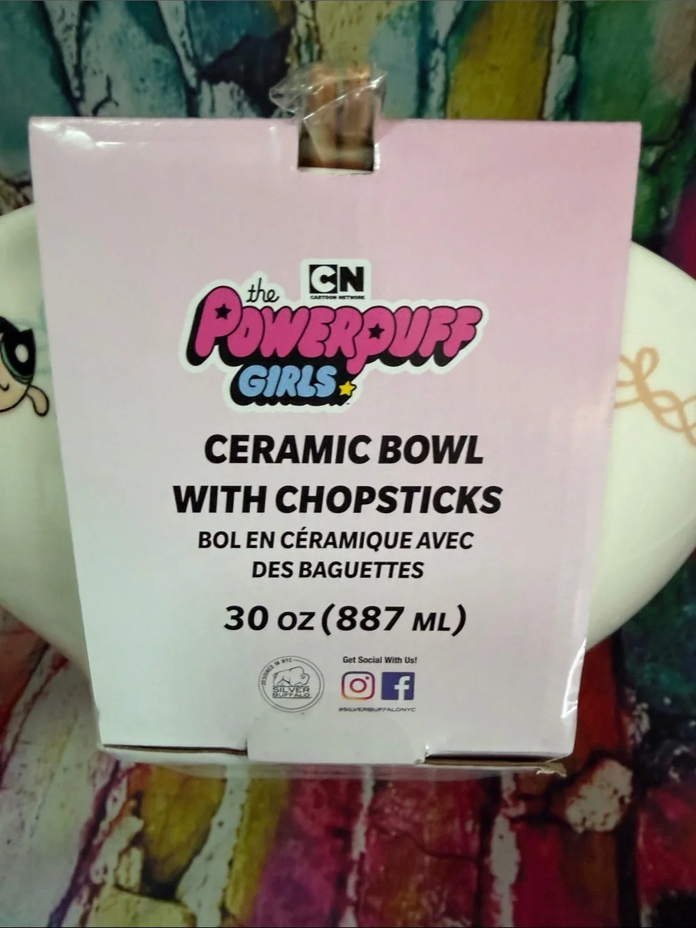 Cartoon Network White Ceramic noodle bowl with chopsticks powerpuff girls